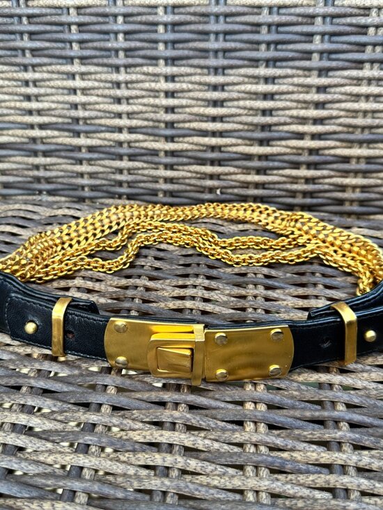 VTG Donna Karan New York Women’s S Black Leather Gold-Tone Chains/ Buckle Belt main image 5